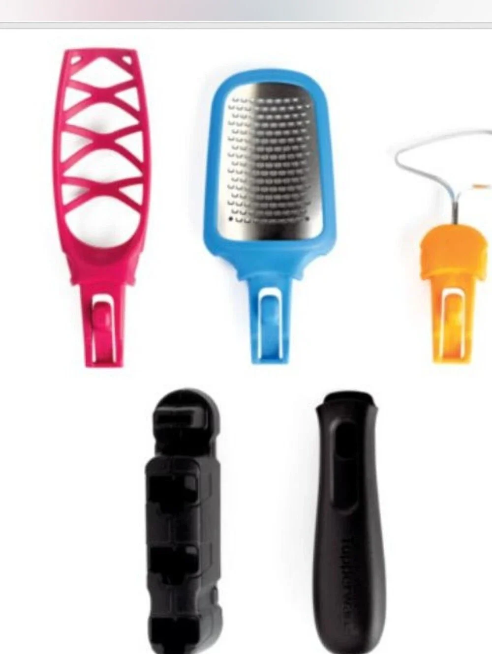 Tupperware 4-Piece Kitchen Tool Set with Black Base and Colorful Handles